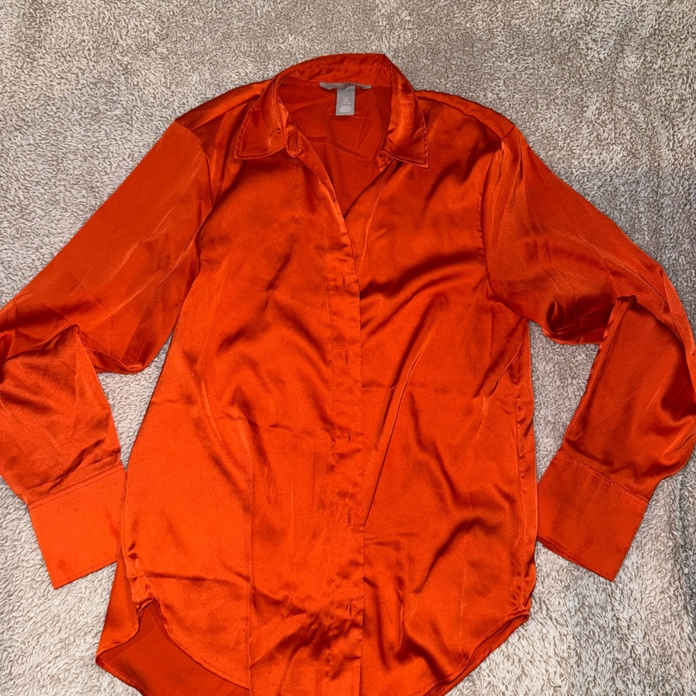 Vibrant Orange Satin Blouse